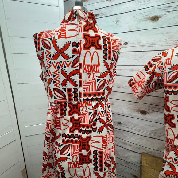 VTG McDonalds Uniform Men Hawaiian Camp Shirt & Woman Mumu Dress Employee Luau - Picture 10 of 15